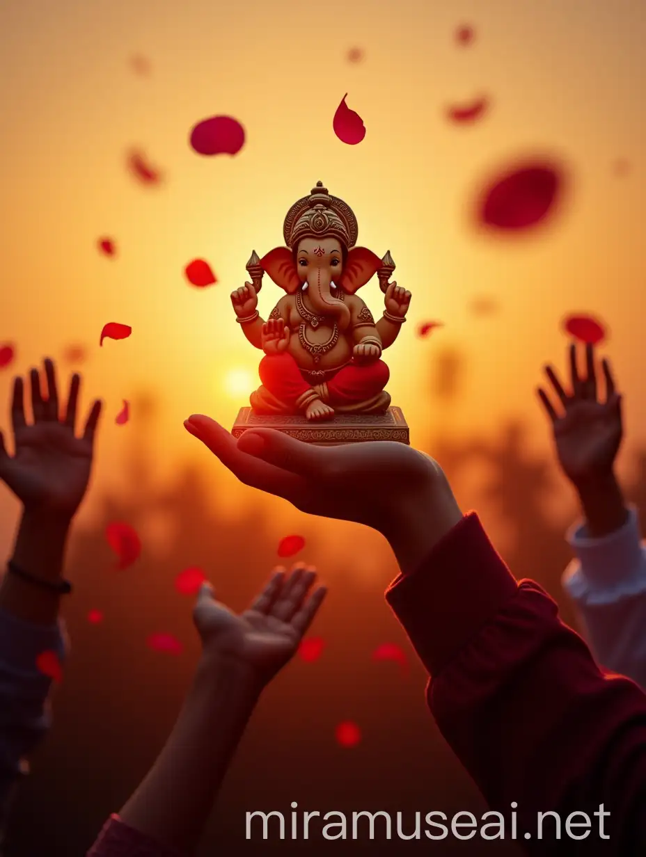 Ganesh Chaturthi Celebration with Idol of Ganesha at Sunset