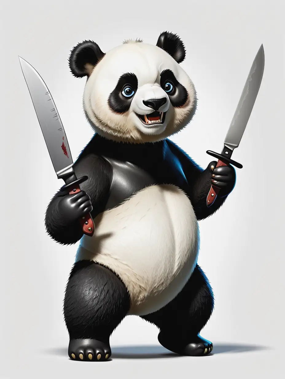 Cartoon Stuffed Panda Bear Holding a Knife Illustration