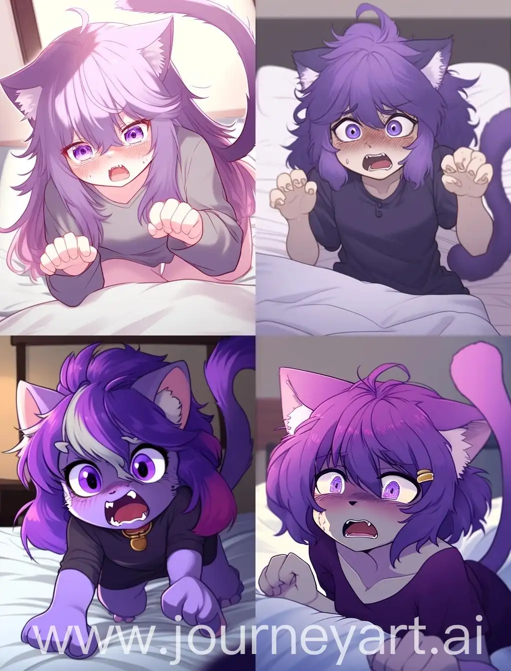 Bashful-Anime-Style-Cat-Girl-on-Bed-with-Purple-Fur-and-Fluffy-Tail