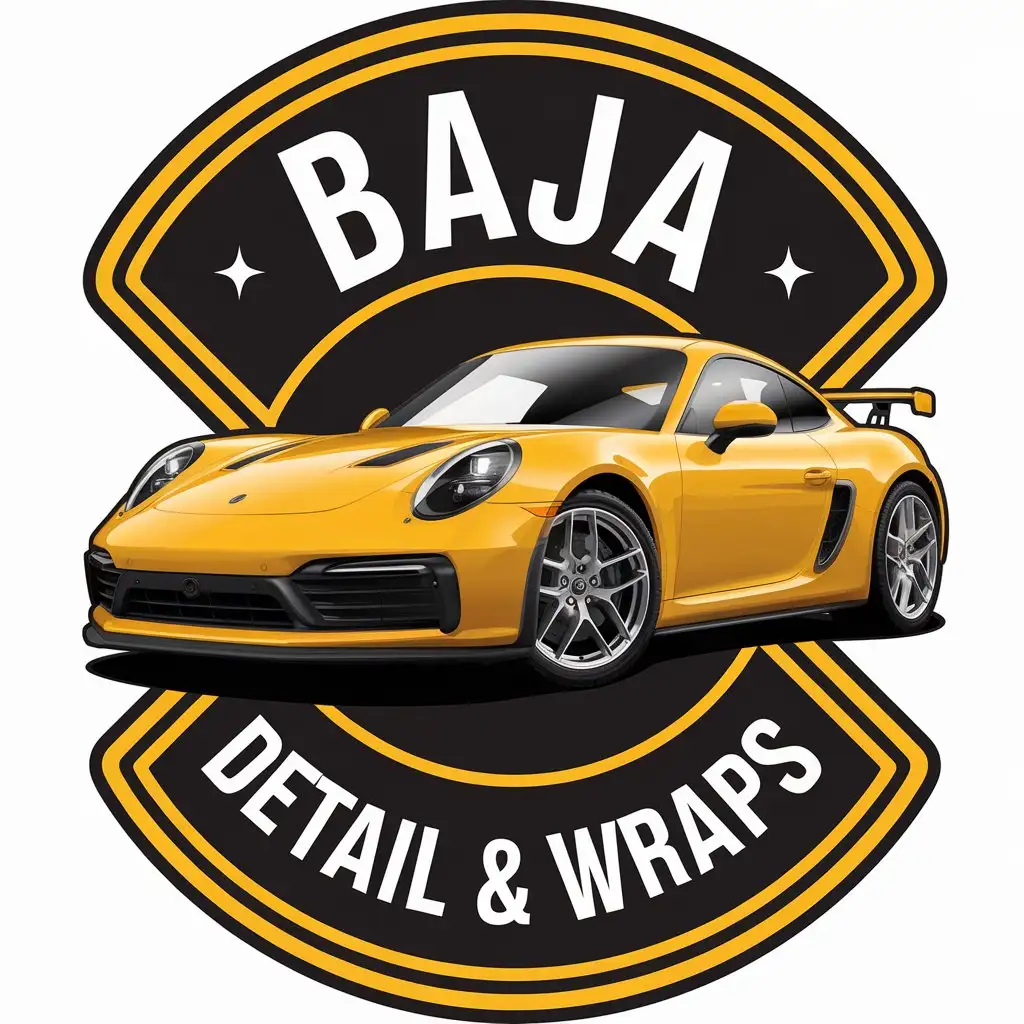 LOGO Design for Baja Detail Wraps Yellow Sports Car with Automotive Theme