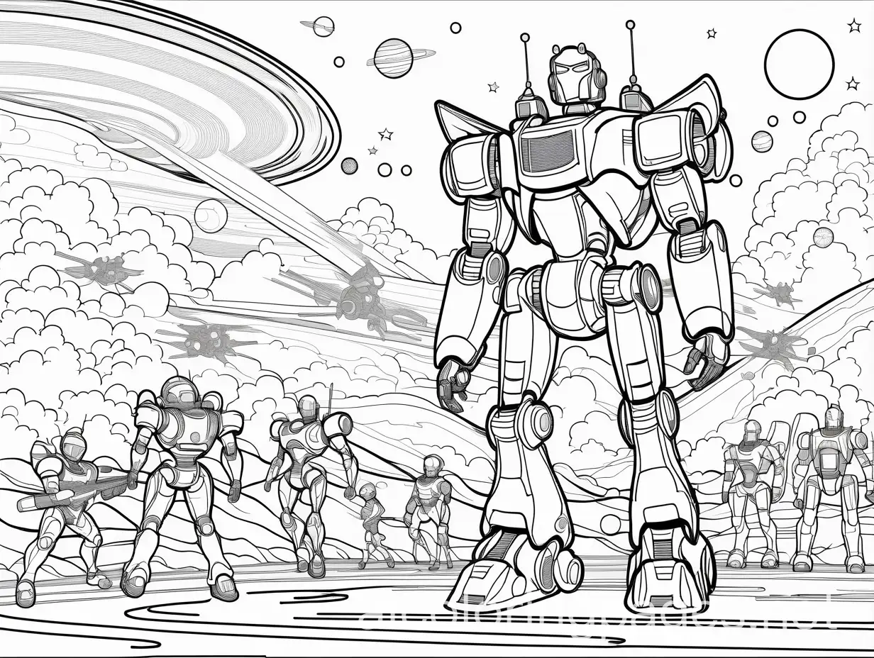 MangaStyle-Robot-and-Kids-in-Pilot-Suits-on-a-Space-Carrier