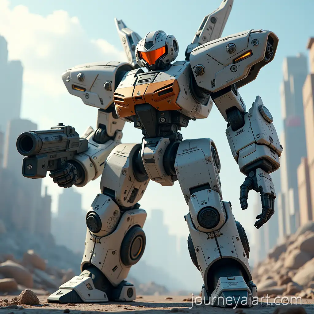 Alien-Robot-in-Abandoned-Megapolis-with-Futuristic-Blaster