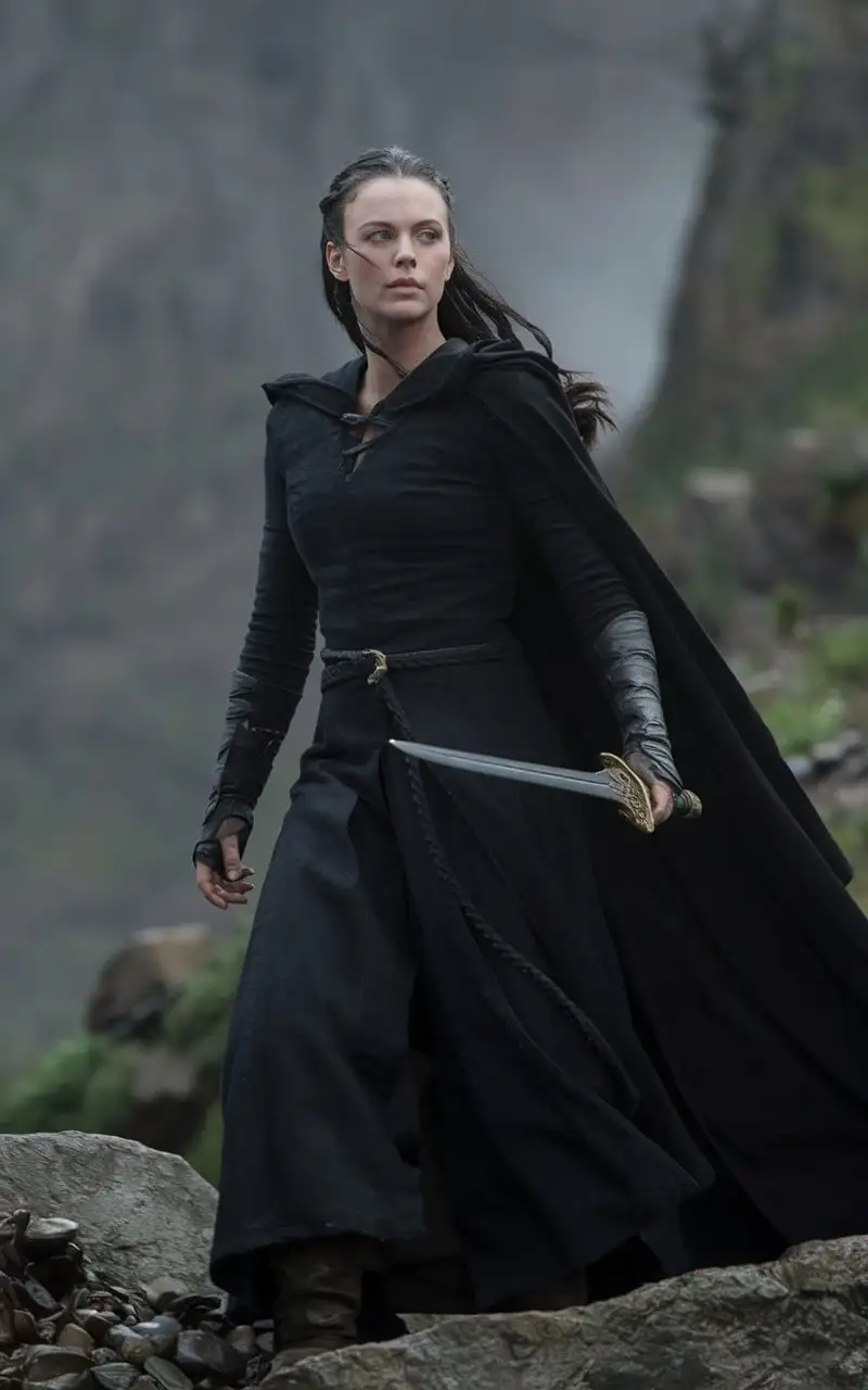  "lord of the rings"  film style. Armed Charlize Theron as Nazgul, deep neckline and high heels.  cinematic, photo , cinematic, 4k