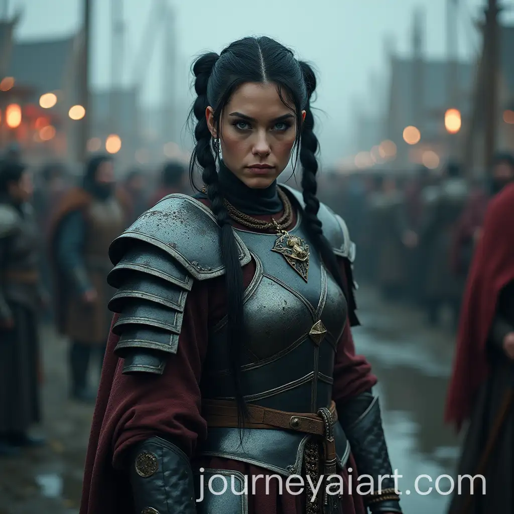 Female-Viking-Warrior-in-Dark-Fantasy-Seaport-Battle-with-Dual-Swords