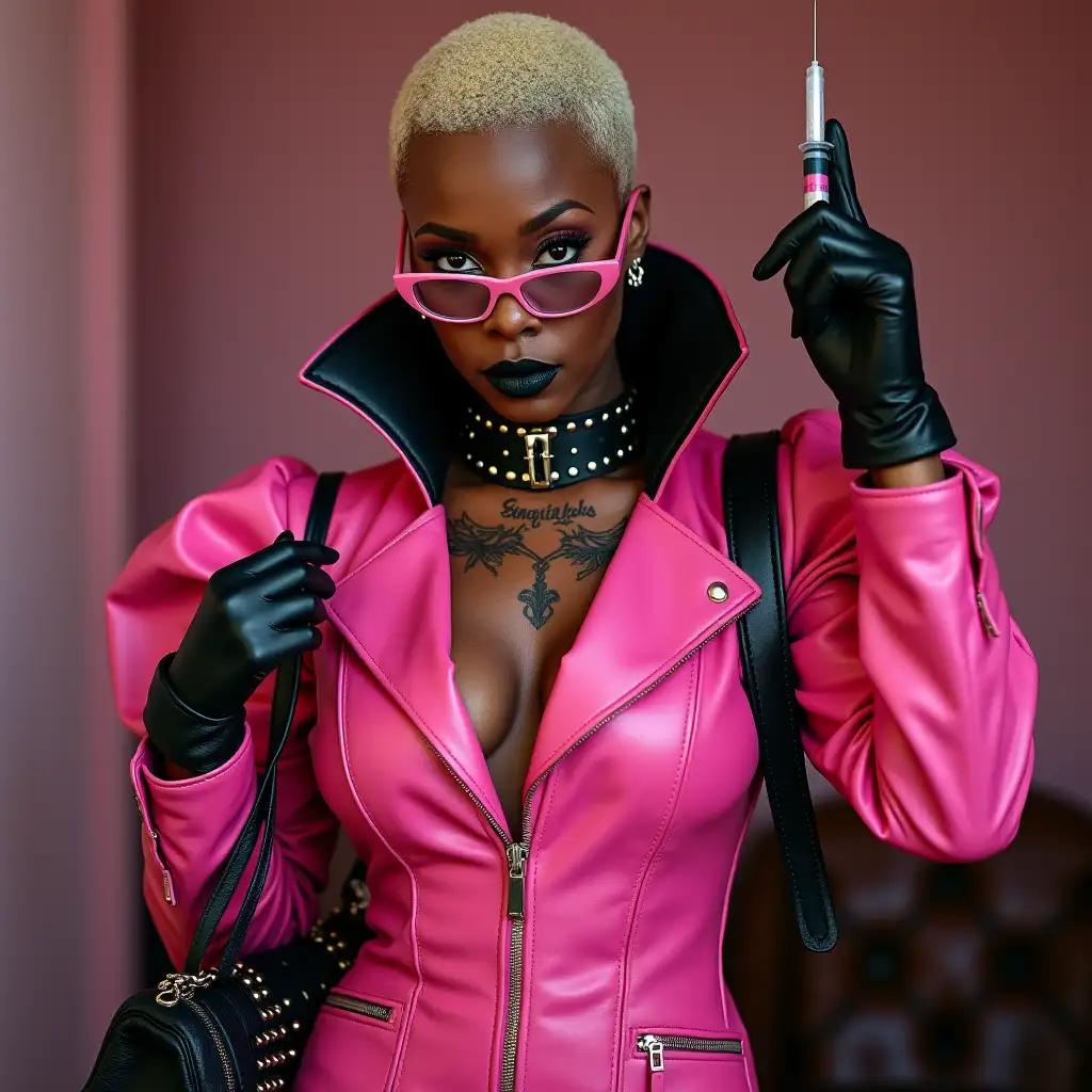 African-Goddess-Cynthia-Erivo-in-Bold-Pink-Leather-Fashion-with-Accessories