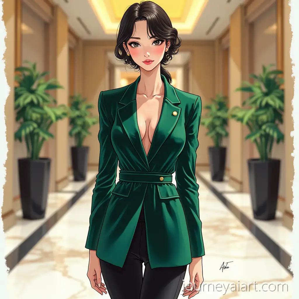 Sophisticated-Portrait-of-a-Japanese-Woman-in-Velvet-Blazer-in-Luxurious-Lobby
