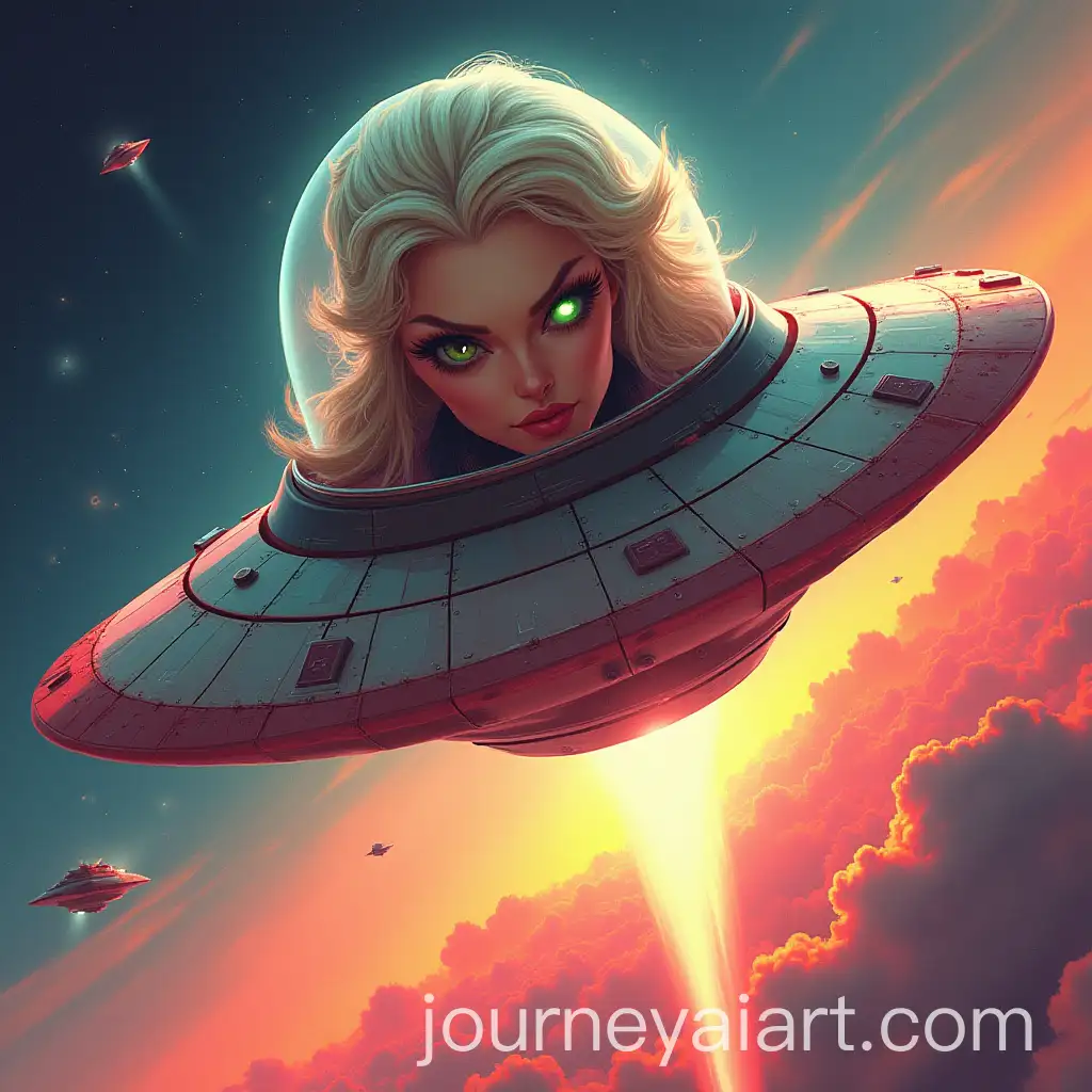 1980s-RetroFuturistic-UFO-with-Nordic-Alien-Pilot-Blasting-Off-into-Space