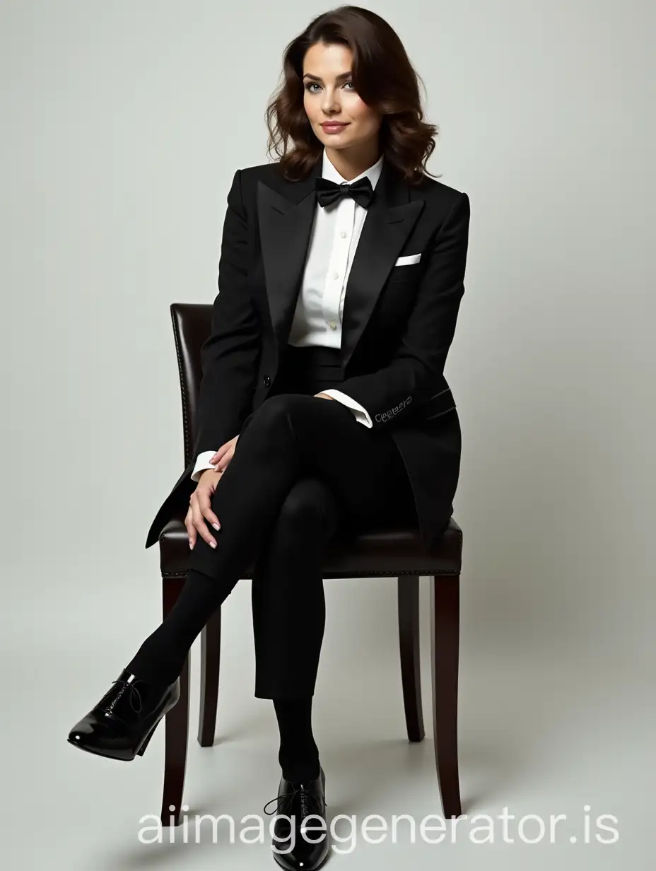 Brunette-Adult-Female-Film-Actress-in-Formal-Black-Tuxedo