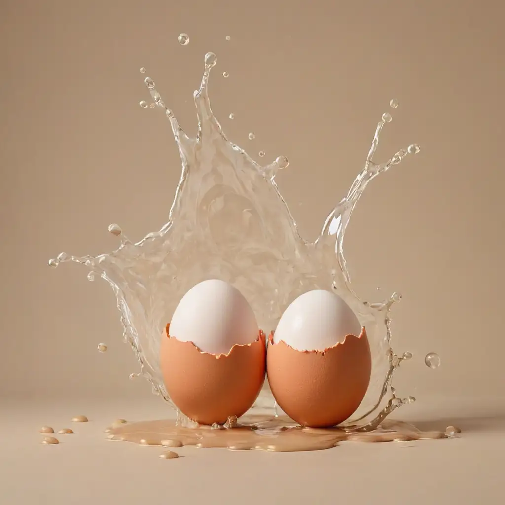 Two-Chicken-Eggs-with-Water-Splashes-on-Beige-Background