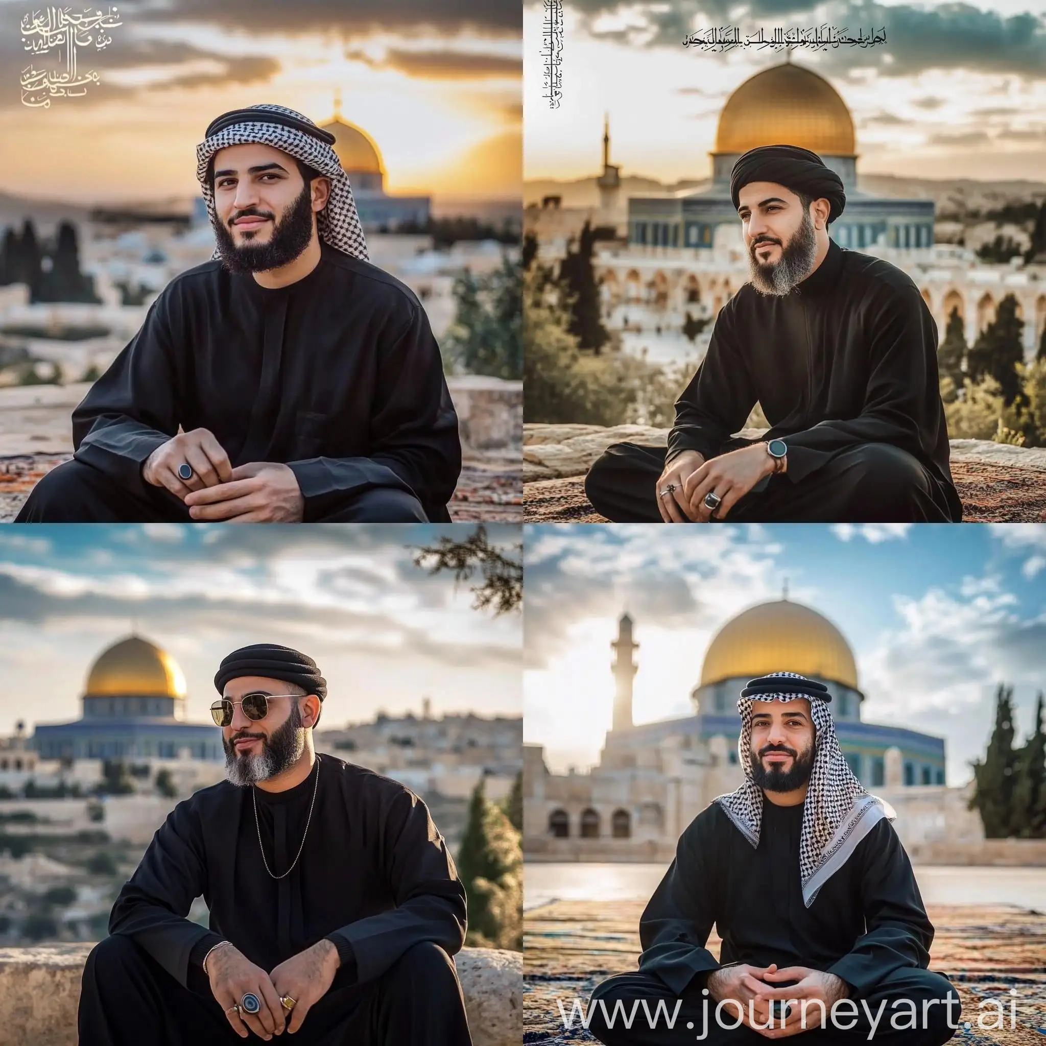 Man-in-Black-Abaya-and-Agate-Ring-with-Dome-of-Rock-in-Palestine