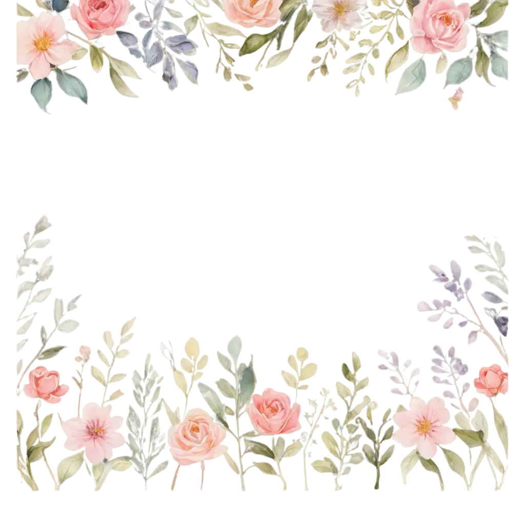 Delicate-Floral-Borders-HandPainted-Watercolor-Flowers-and-Leaves-PNG-Image