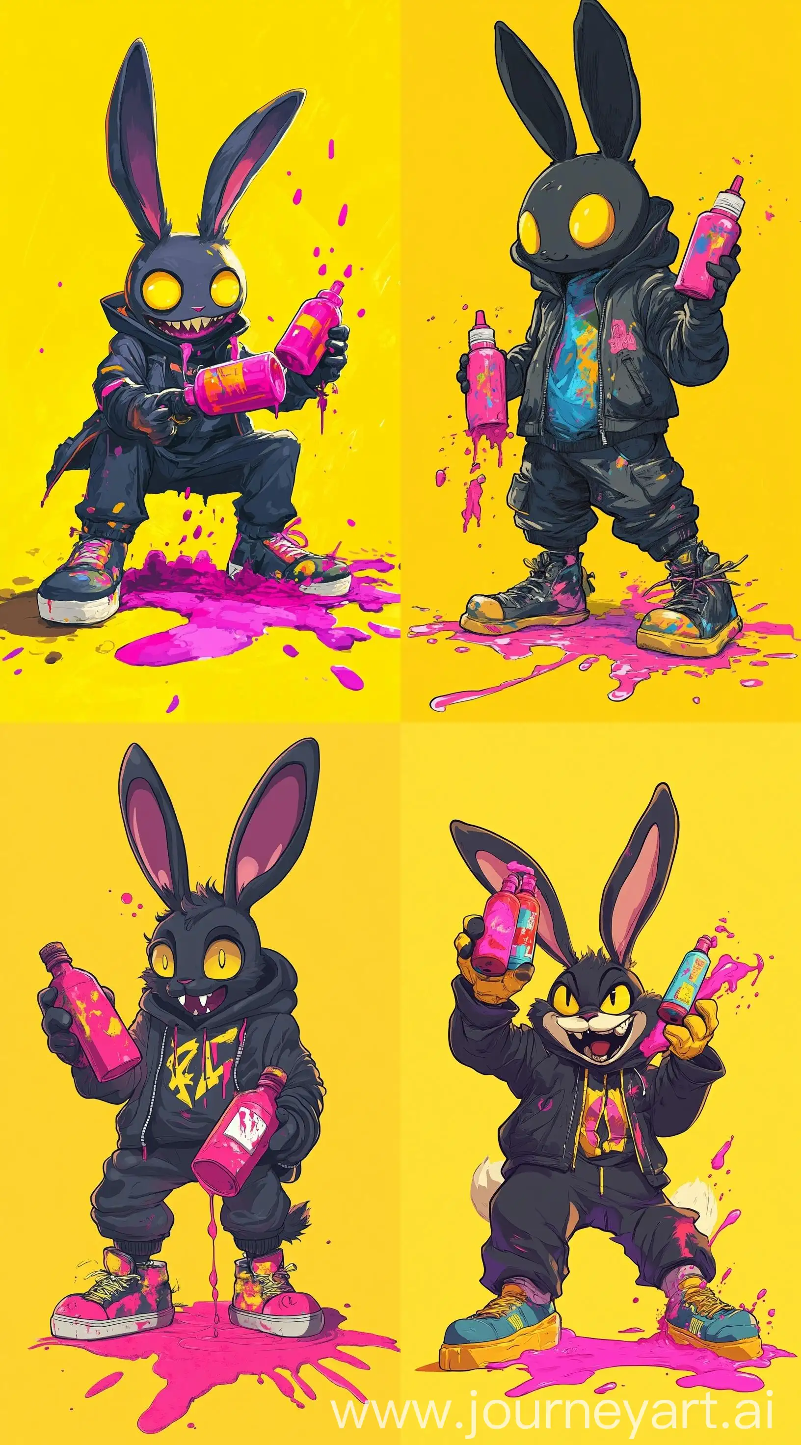 Cartoon-Evil-Bunny-Artist-Spilling-Vivid-Pink-Paint