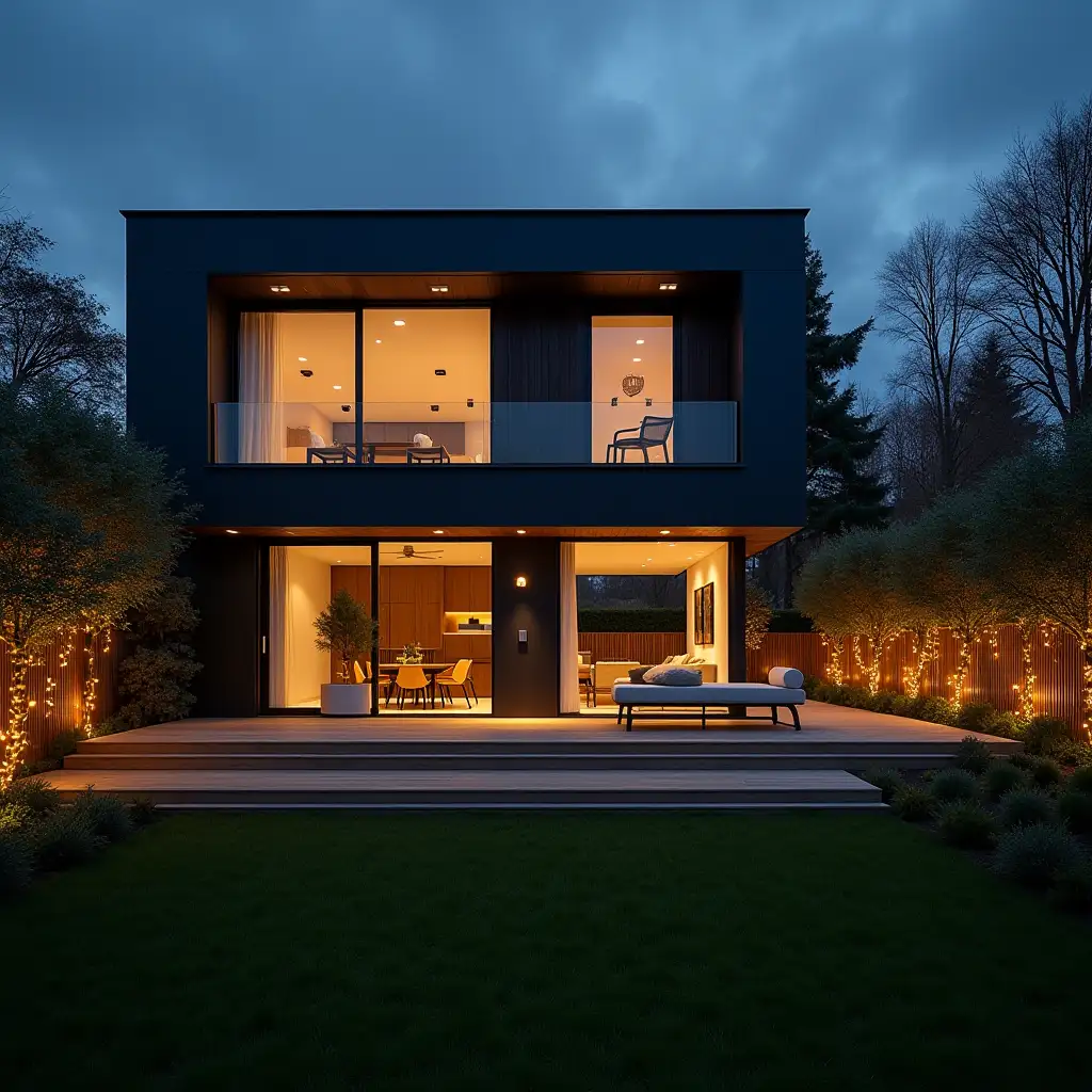 Modern-Minimalist-Garden-with-Subtle-Christmas-Decorations-at-Night