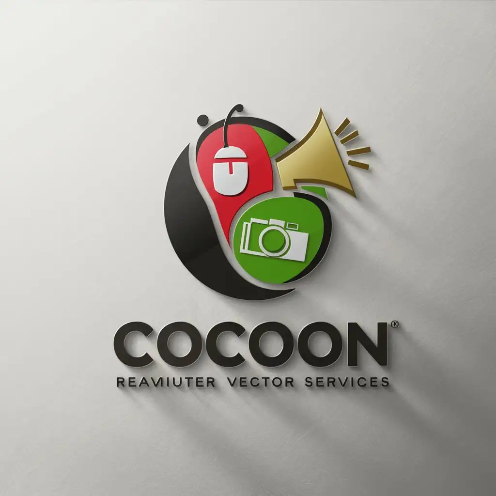 LOGO Design for COCOON Modern Dynamic with Cocoon Symbol and Red Green Gold Colors