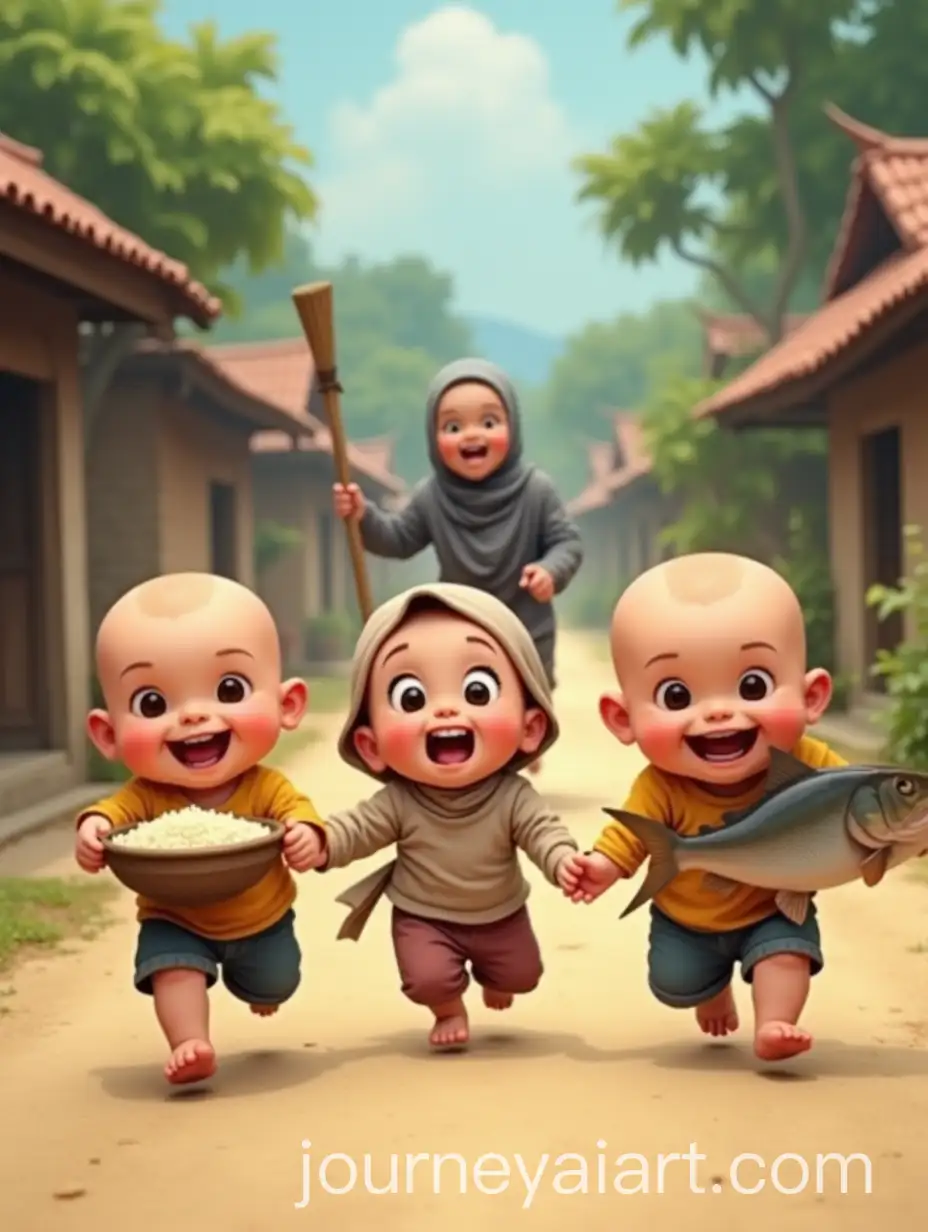 Chubby-BabiesAI-Image-Prompt-Expansion-Running-in-a-Rural-Village-with-a-Chase-by-Grandma