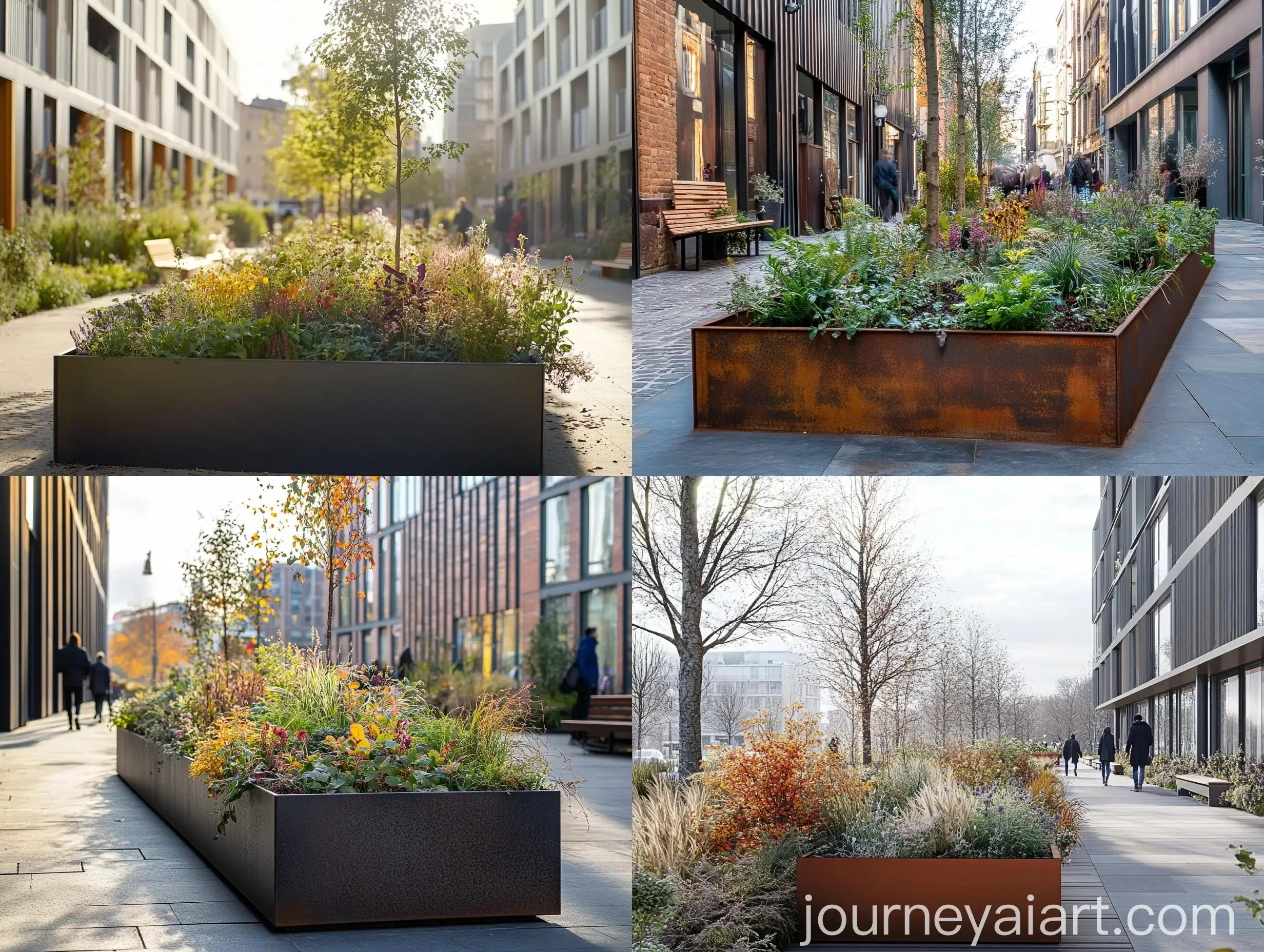 Urban-Raised-Bed-Garden-with-Anthracite-Metal-Frame-and-Diverse-Plant-Life