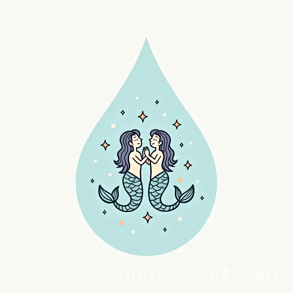 Two-Mermaids-inAI-Image-Prompt-Expansion-Water-Drop-Shape-with-Stars-Vector-Logo-Design