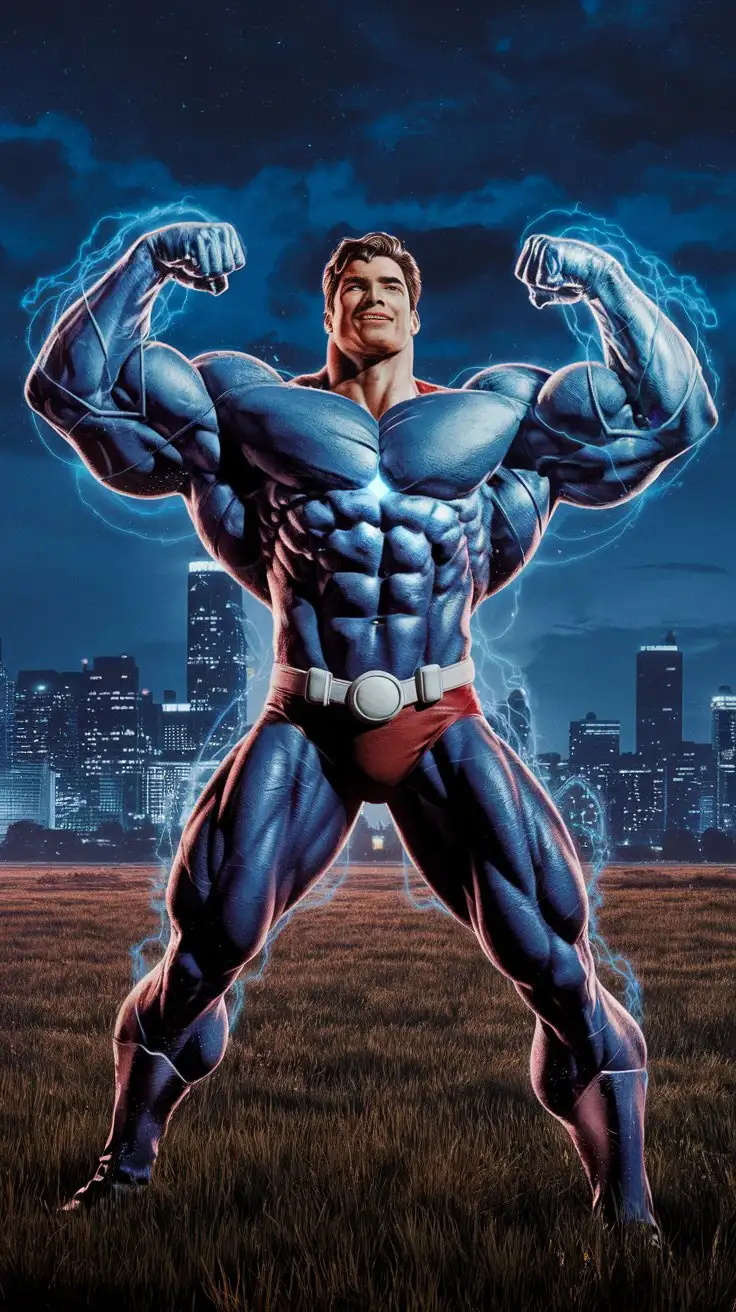 Superpowered-Hero-Celebrating-with-Blue-Energy-in-an-Open-Field-at-Night