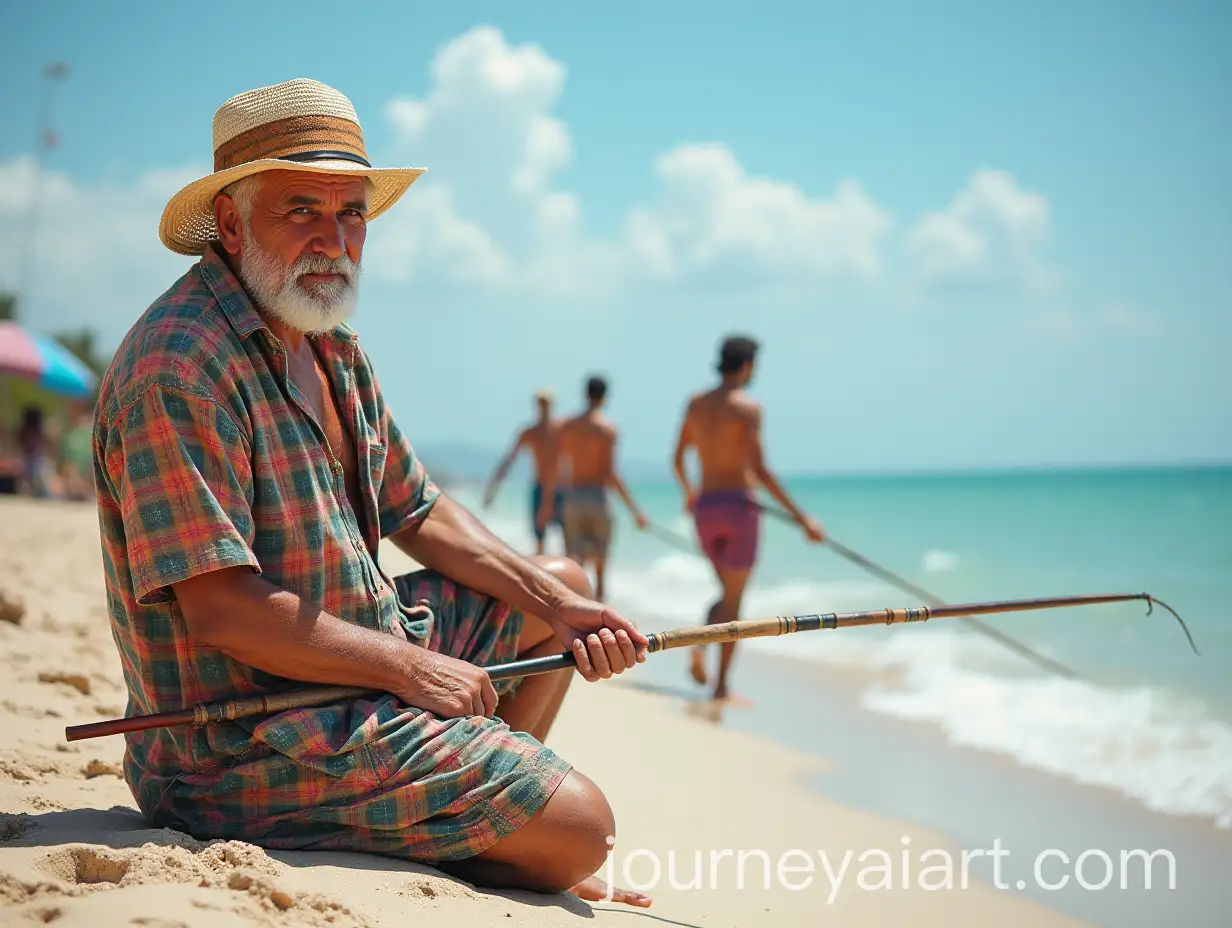 Colorful-Flamboyant-Scene-Next-to-the-Beach-with-Fishermen