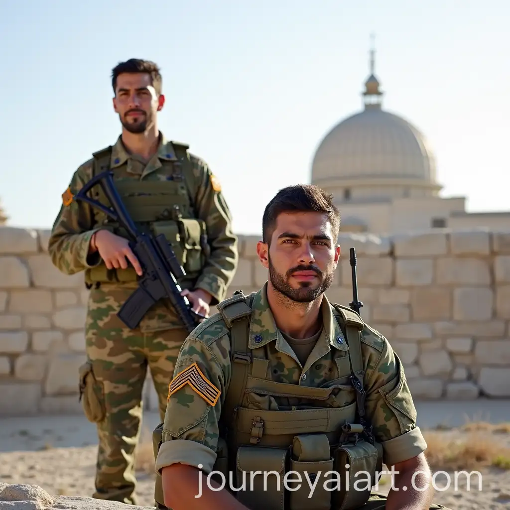 Soldiers-in-Camouflage-Uniform-with-Dome-of-the-Rock-in-Background