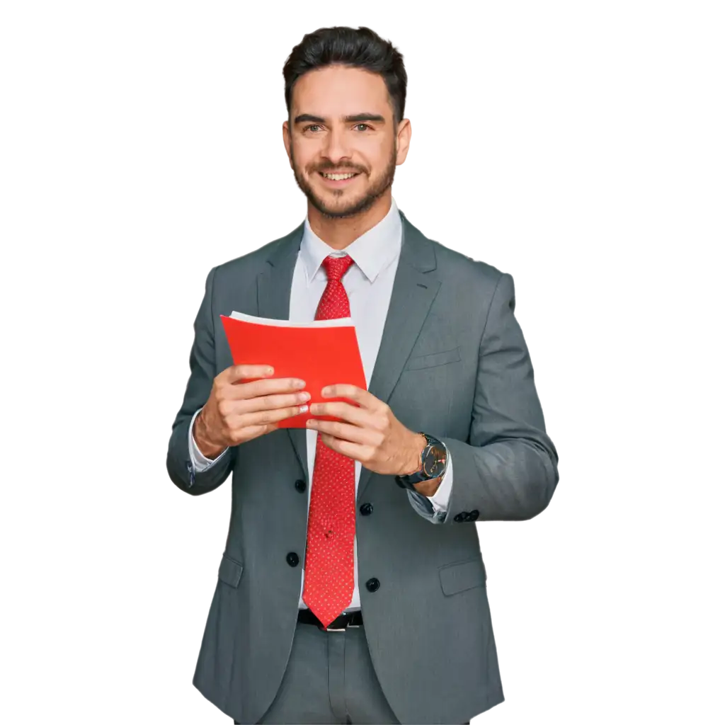 Man in suit handing out pamphlet