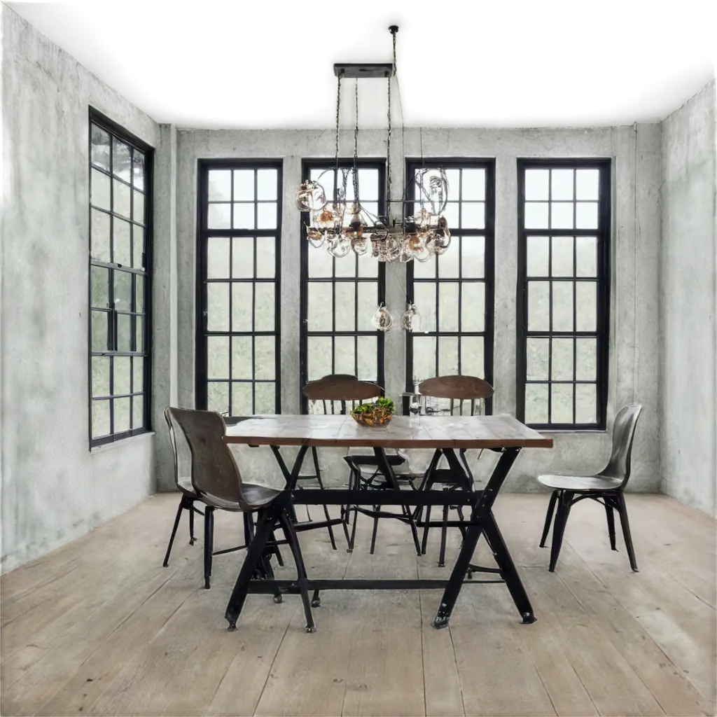 Industrial-Style-Dining-Room-PNG-Image-Windowed-Ambiance-with-Minimalistic-Decor