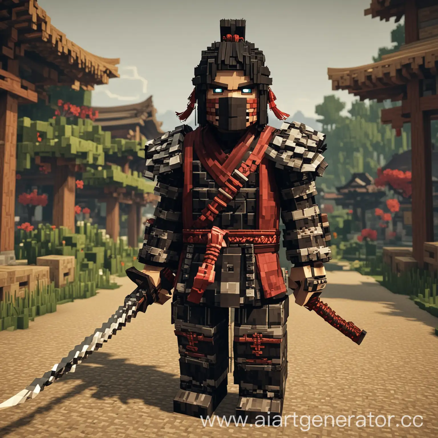 Minecraft-Samurai-Shinobi-Warrior-in-Pixel-Art-Style