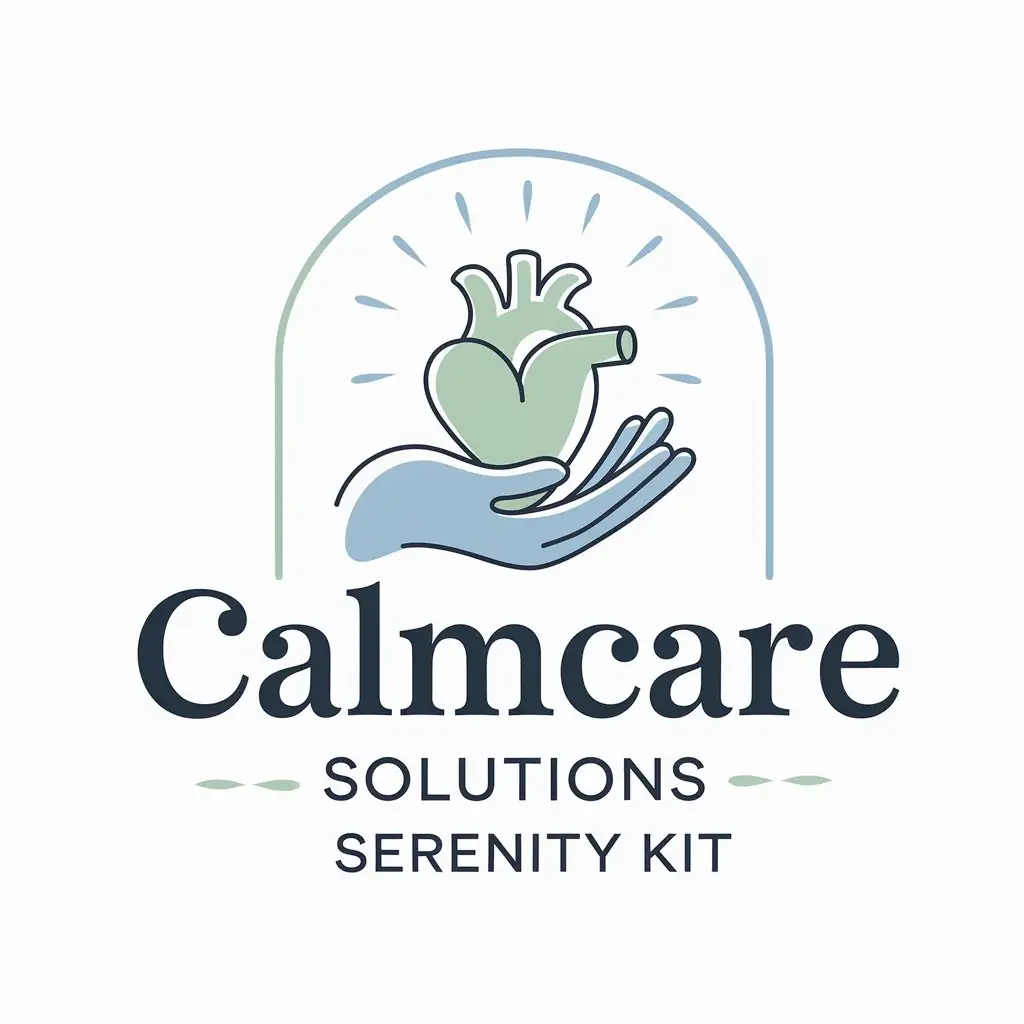 LOGO Design for CalmCare Solutions Pastel Blue Green with Heart and Hand Symbol