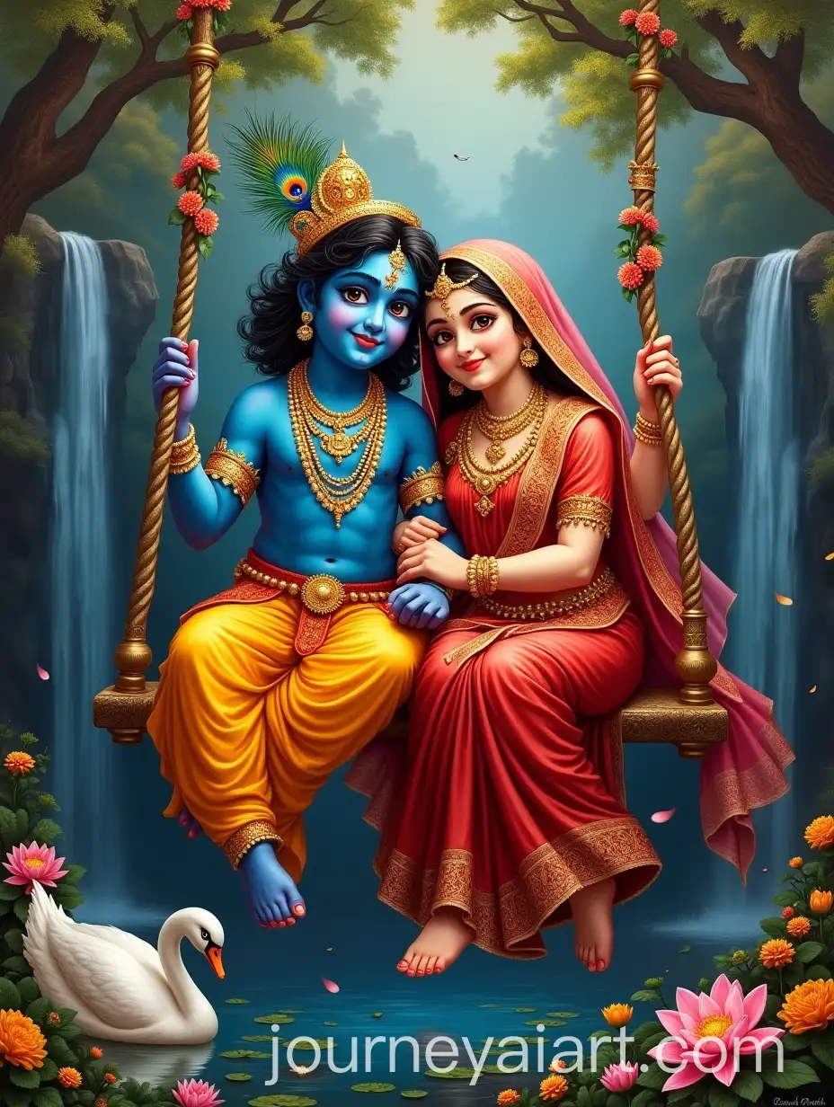 Radha-and-Krishna-on-a-Celestial-Swing-Beneath-a-Kadamba-Tree-with-Divine-Elements