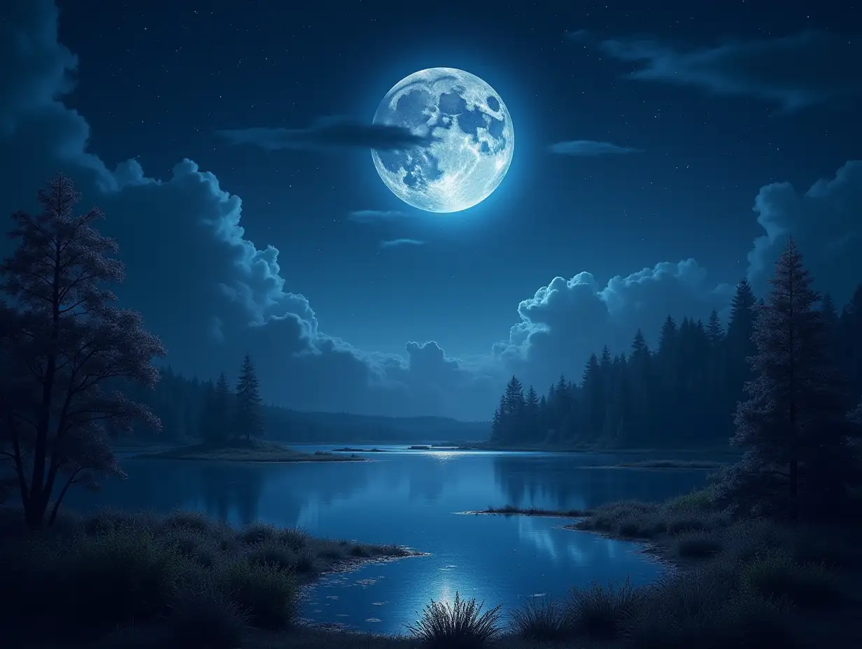 dreamy night landscape, glitter, calm, sleepy, beautiful