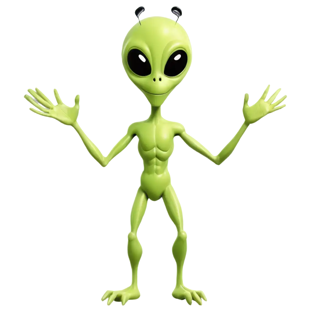 alien in retro cartoon style doing a greeting gesture