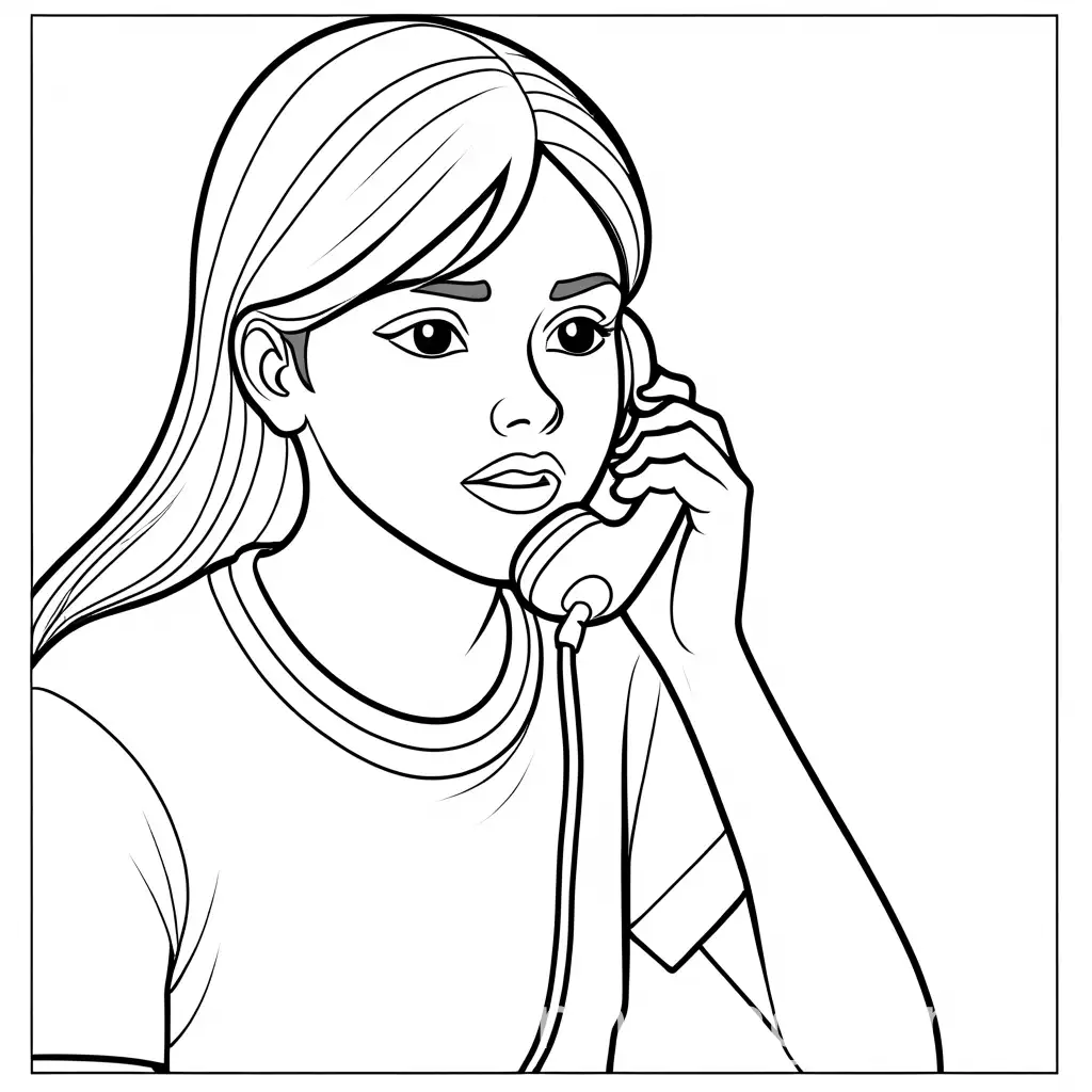 Upset-Teenager-Talking-on-Telephone-Black-and-White-Coloring-Page