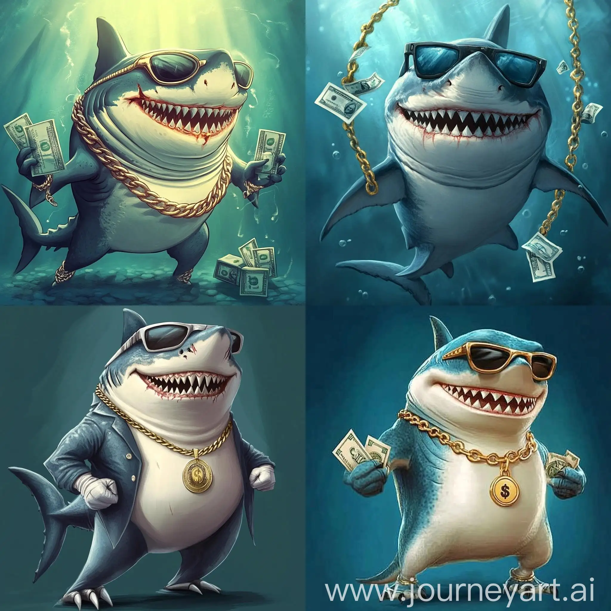 Cartoon-Shark-with-Wealth-and-Success-Attributes