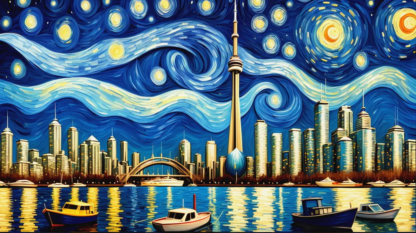 Toronto Skyline with CN Tower Van Gogh Starry Night Style