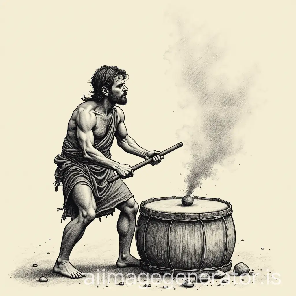 Person-Playing-Drum-with-Stone-Creating-Smoke-Effect