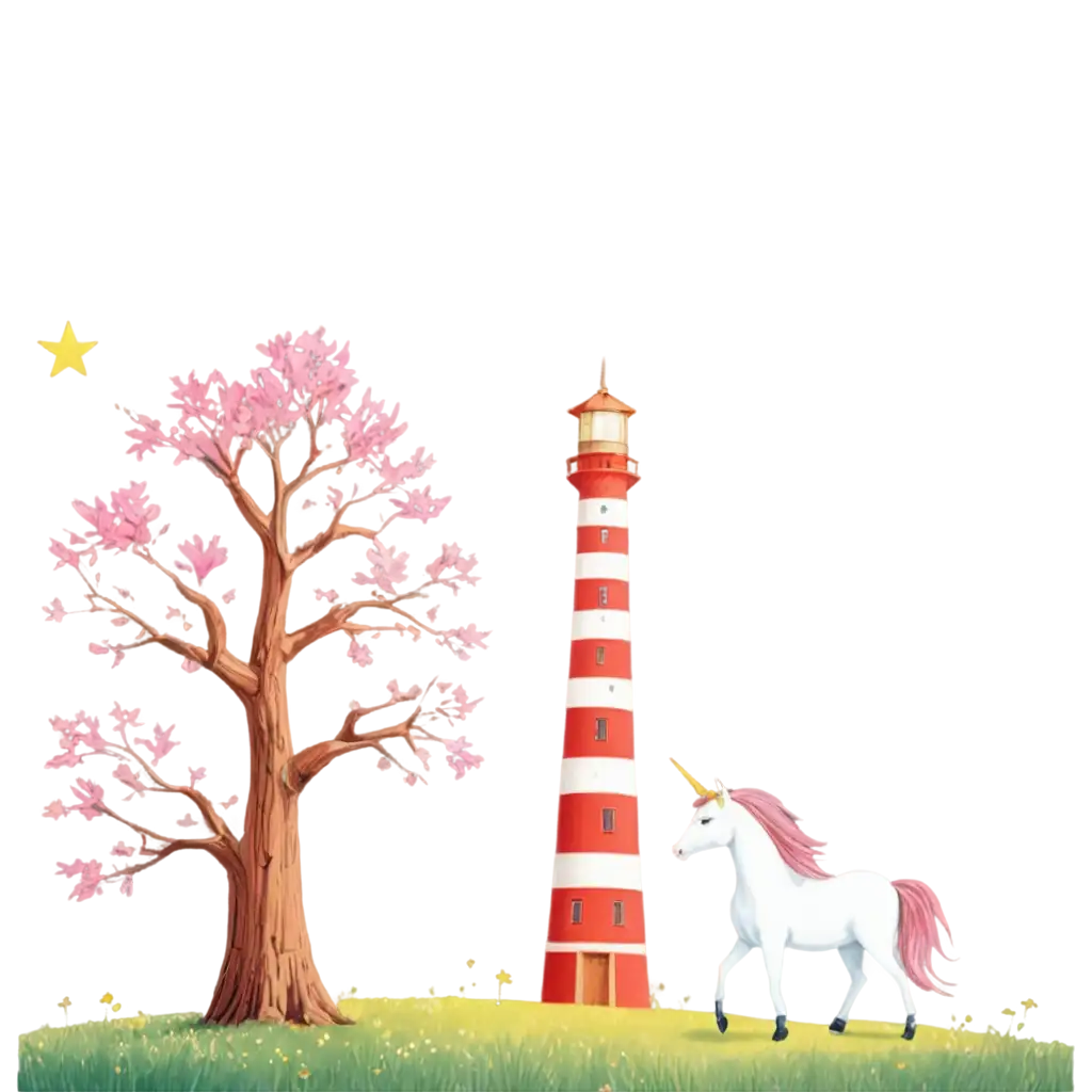 Unicorn-Blossoming-Baobabs-Lighthouse-and-Bright-Star-PNG-Image-for-Magical-and-Dreamlike-Scenes