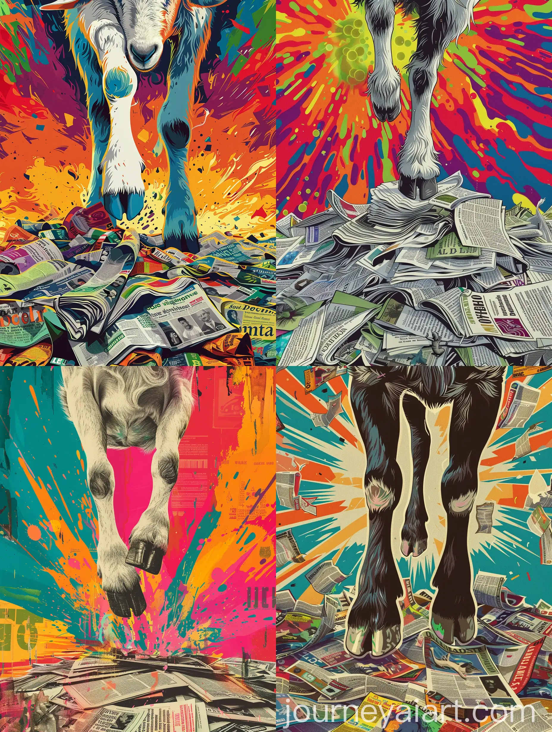 Goat-Stomping-on-Global-Issues-Symbolic-Poster-with-Vibrant-Colors