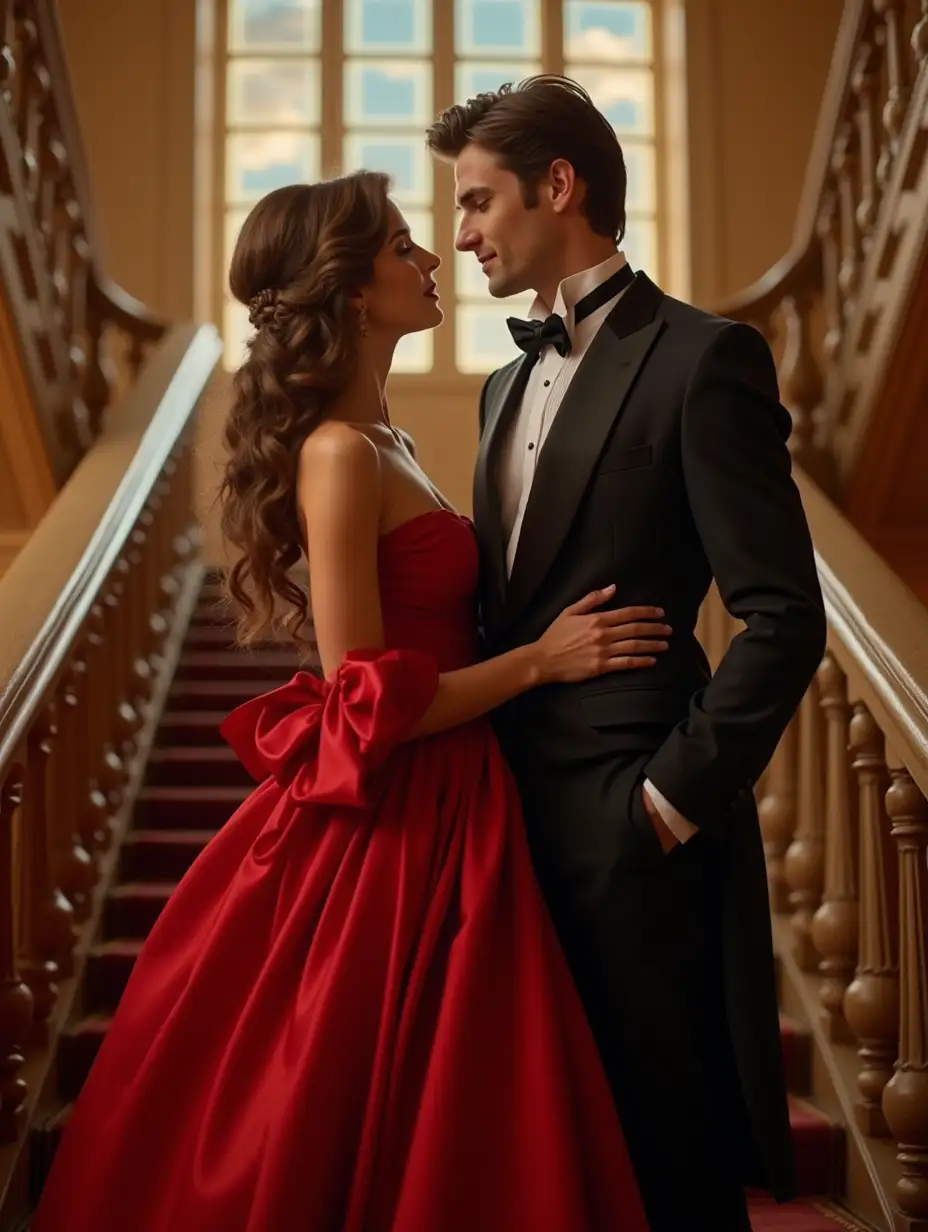 Romantic-Victorian-Couple-on-Grand-Staircase-in-Elegant-Attire