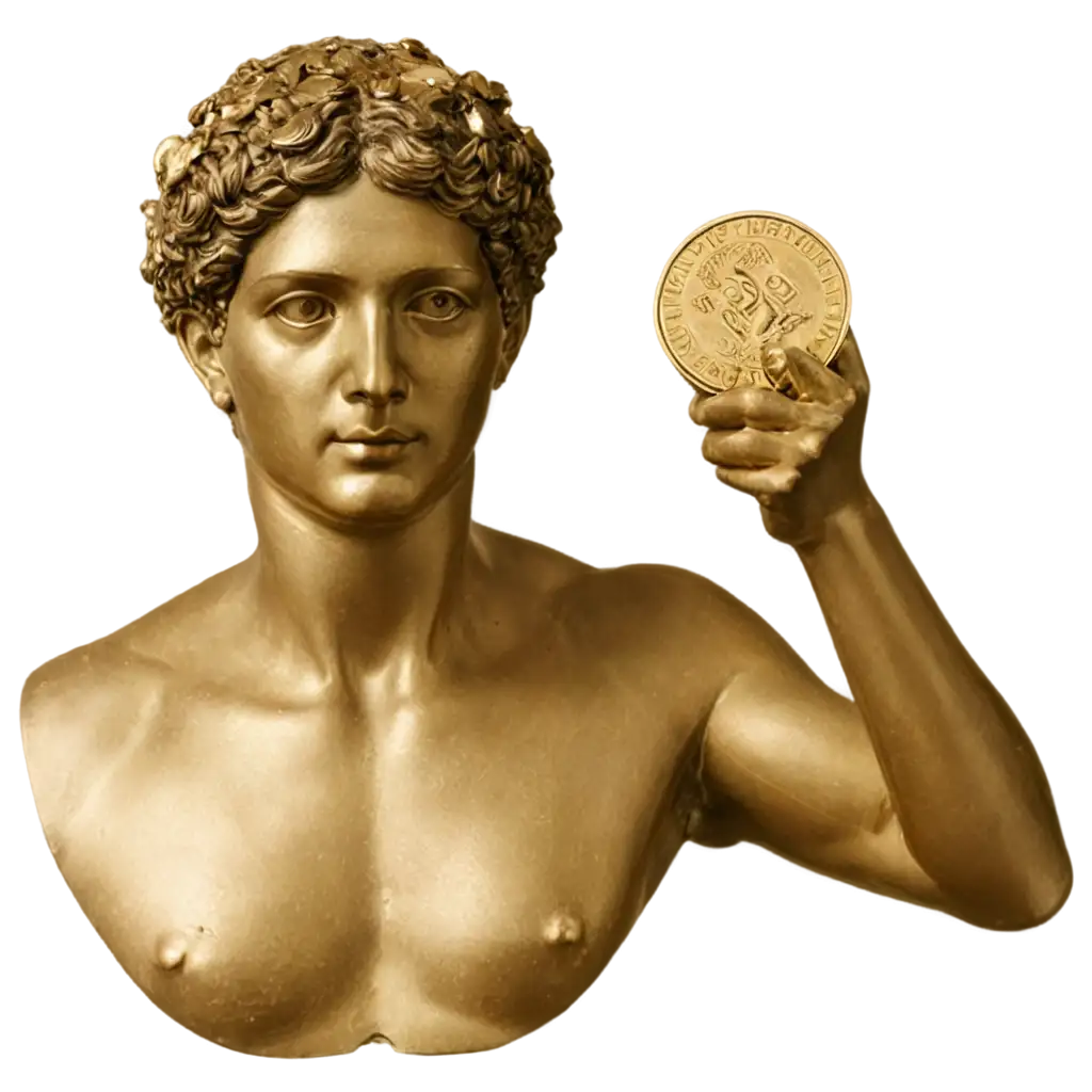 Bust-of-God-Hermes-with-Coins-and-Coupons-PNG-HighQuality-Digital-Artwork-for-Creative-Projects