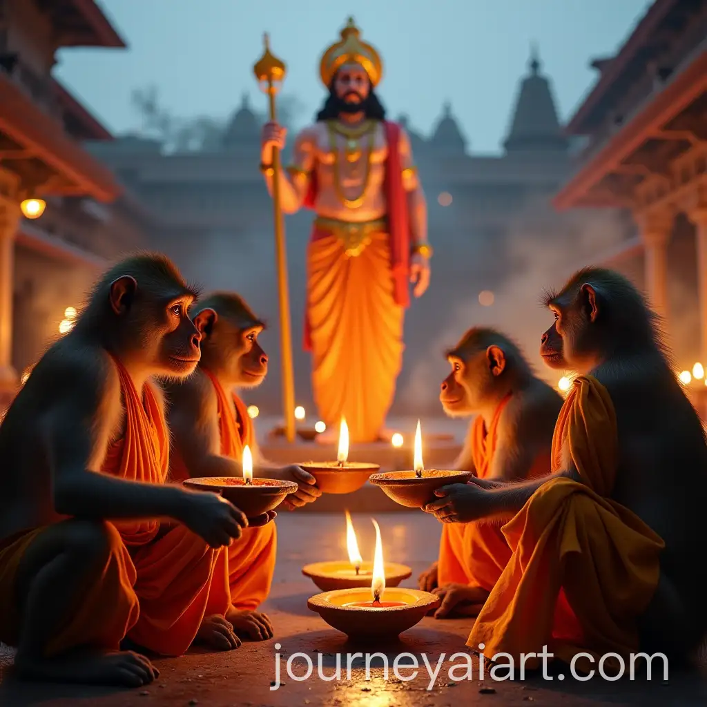 Monkeys-Performing-Aarti-in-Front-ofMonkey-Aarti-Image-Prompt-Lord-Hanuman-Idol-in-Temple-Courtyard