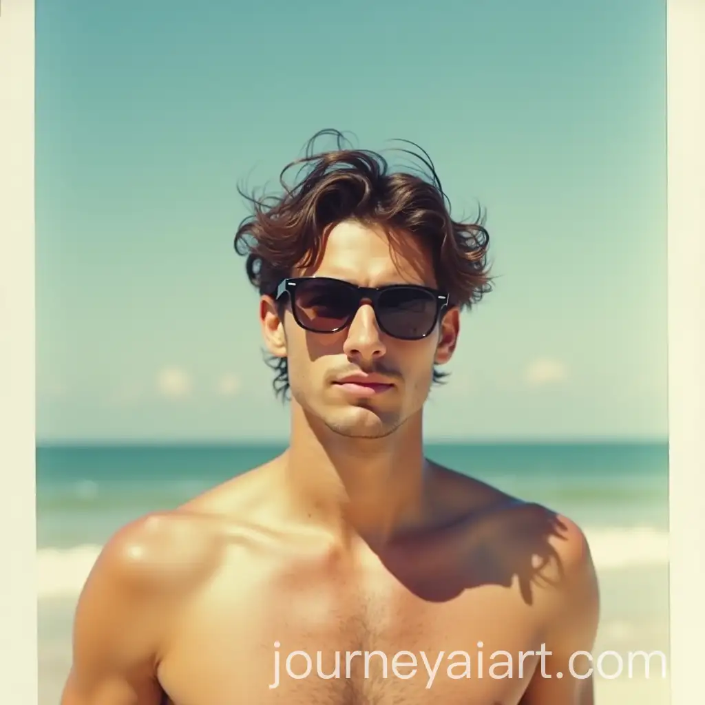 Young-Italian-Man-on-the-Beach-Wearing-Sunglasses-in-a-Polaroid-Style-Photo