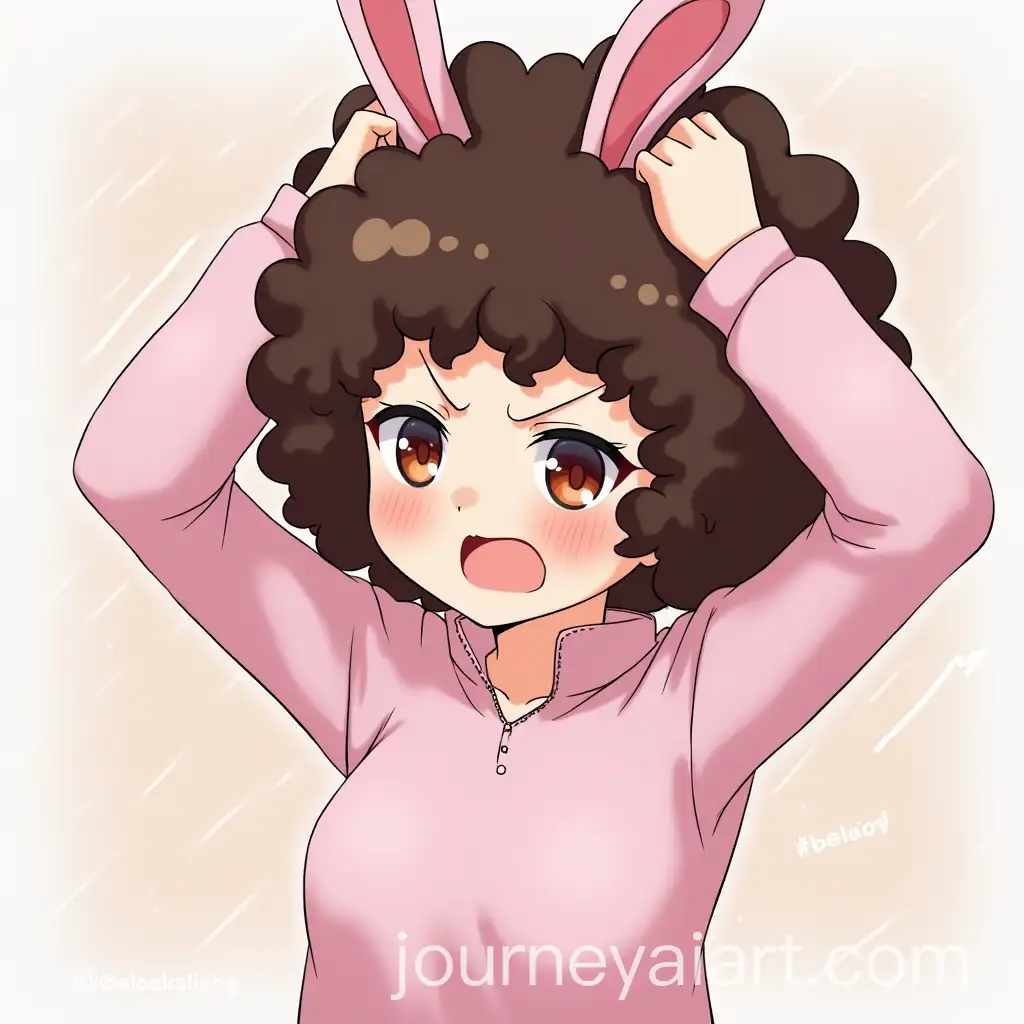 Anime-Girl-in-Bunny-Costume-with-Afro-Wig-Looking-Angry-and-Embarrassed
