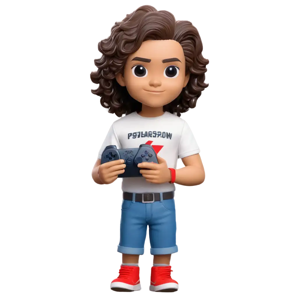 Funko-Pop-PNG-Image-of-a-Boy-with-Long-Curly-Brown-Hair-Rugby-Sweater-and-PlayStation5-Controller