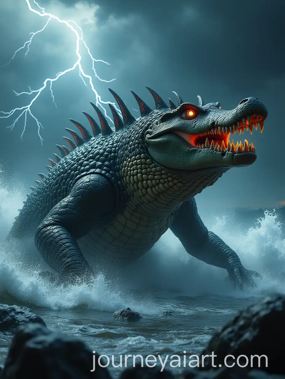 Hybrid-Ocean-Predator-with-Crocodile-Physique-in-Stormy-Waters