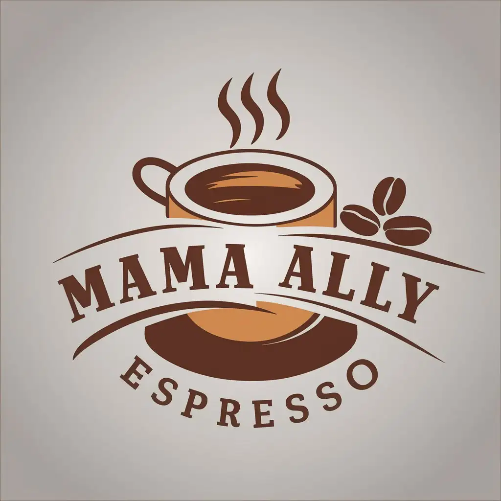 LOGO Design for Mama Ally Espresso Vector Coffee Cup and Beans with Minimalist Typography