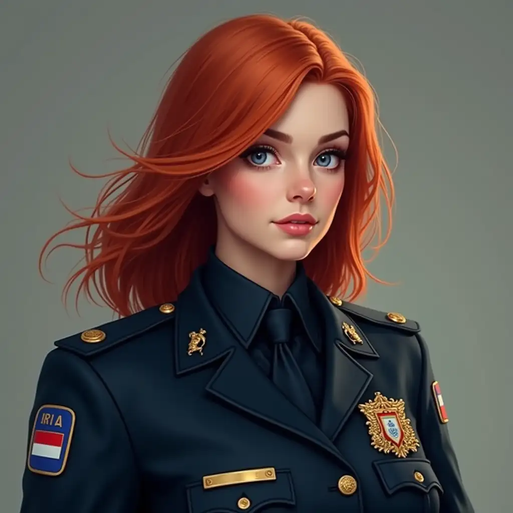 Create an image of a Female Dutch Police officer with red hair