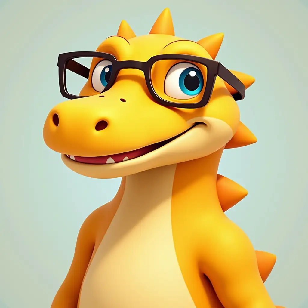 Mascot, Cartoon yellow reptile with glasses, character