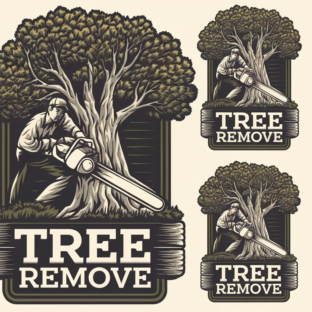 LOGO Design for Tree Remove Vector Logo Featuring a Man Cutting Down a Tree with Chainsaw