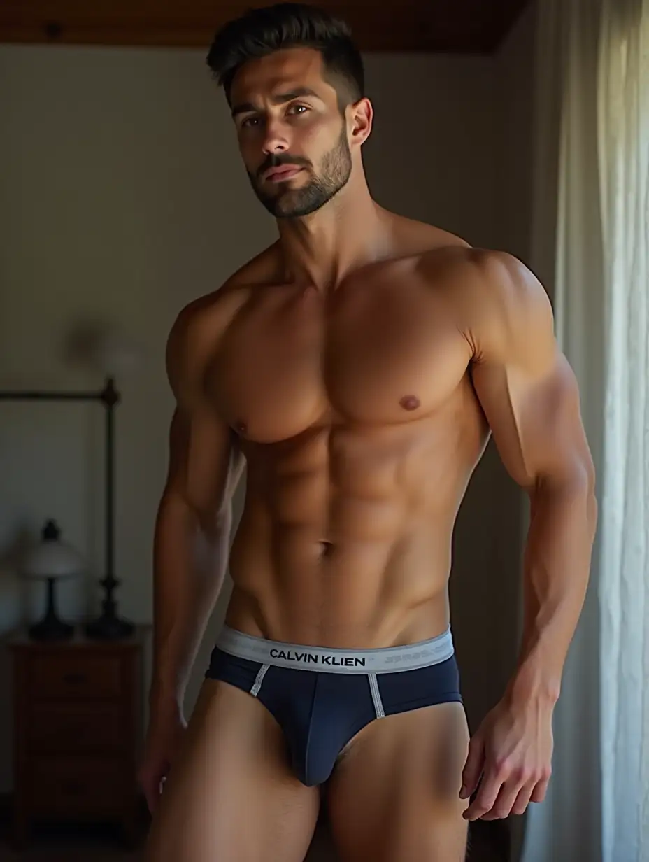 Muscular-Man-in-Calvin-Klein-Underwear-with-Prominent-Bulge