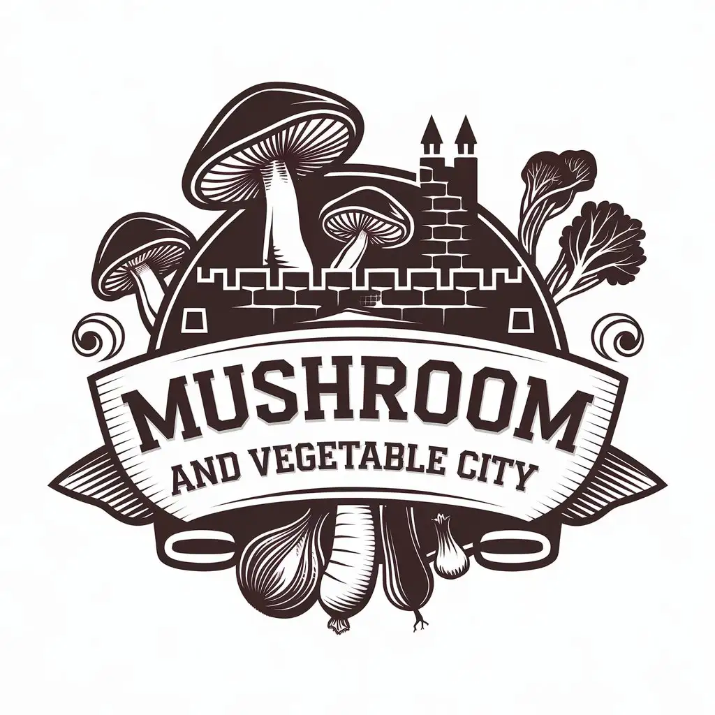 LOGO-Design-for-Mushroom-and-Vegetable-City-Castle-Walls-with-Mushroom-and-Vegetable-Theme